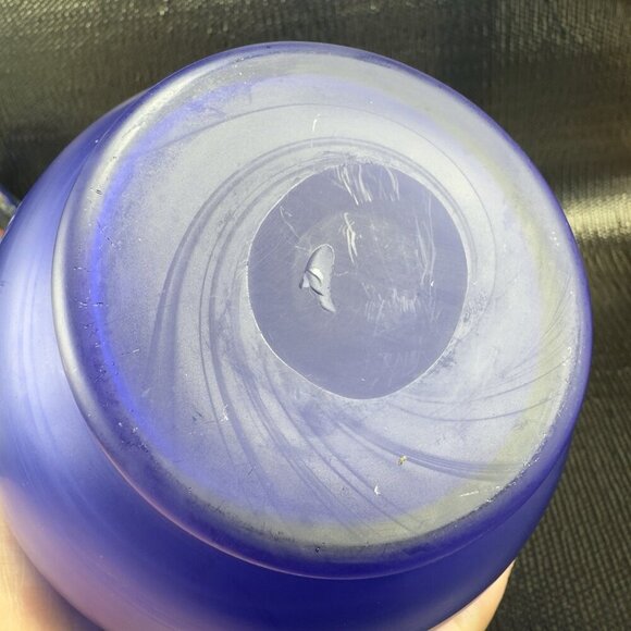 Vintage Bohemian Hand Blown Art Glass Enameled Flower Paint Vase Bowl Blue VTG - Picture 5 of 16